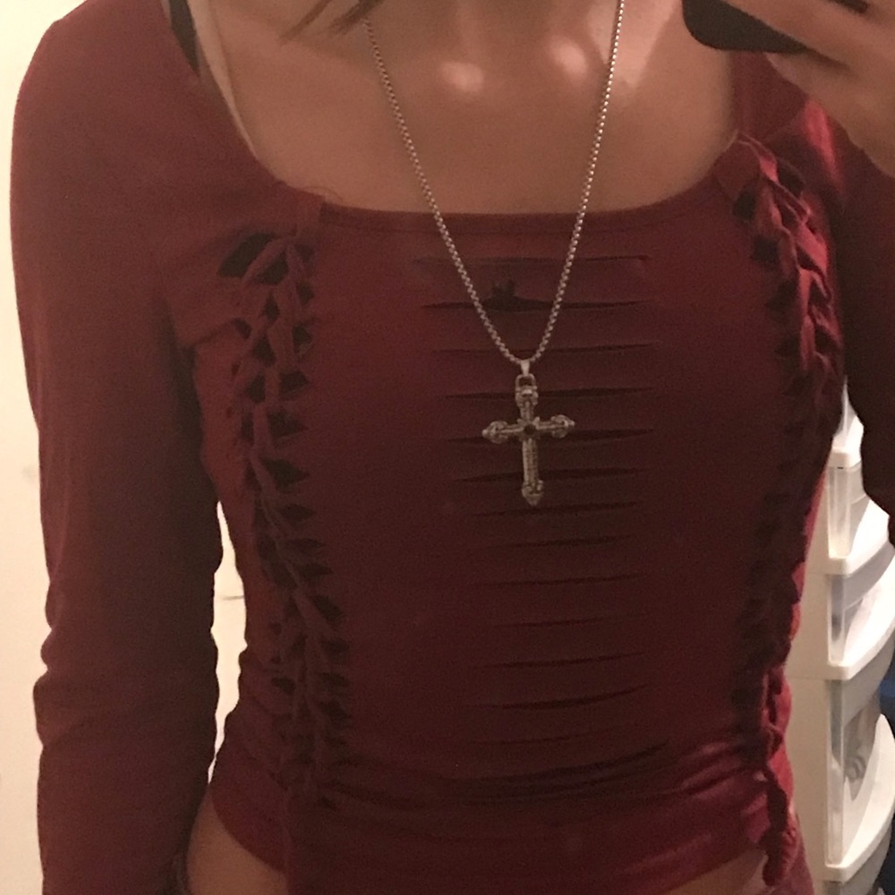 Grunge dark red long sleeved shirt